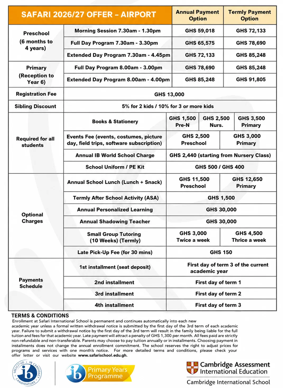 Airport fees structure 2026/27
